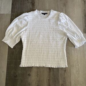 VERONICA Beard Langston White Smocked Puff Sleeve Blouse